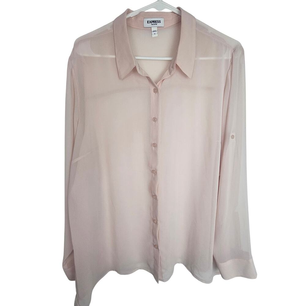 Express Womens Sheer Portofino Shirt Size XL Career Corp Layering Dusty Pink